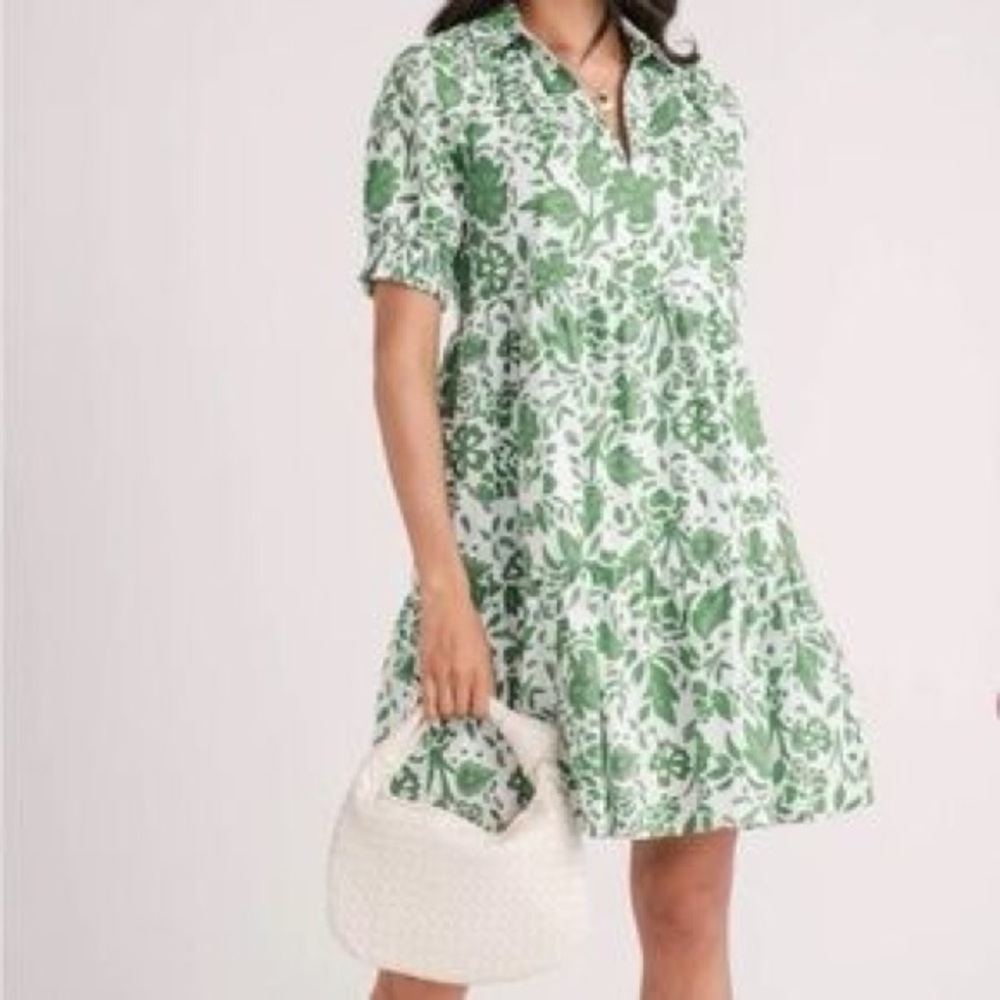 J Jill Green and White Floral Mini Dress